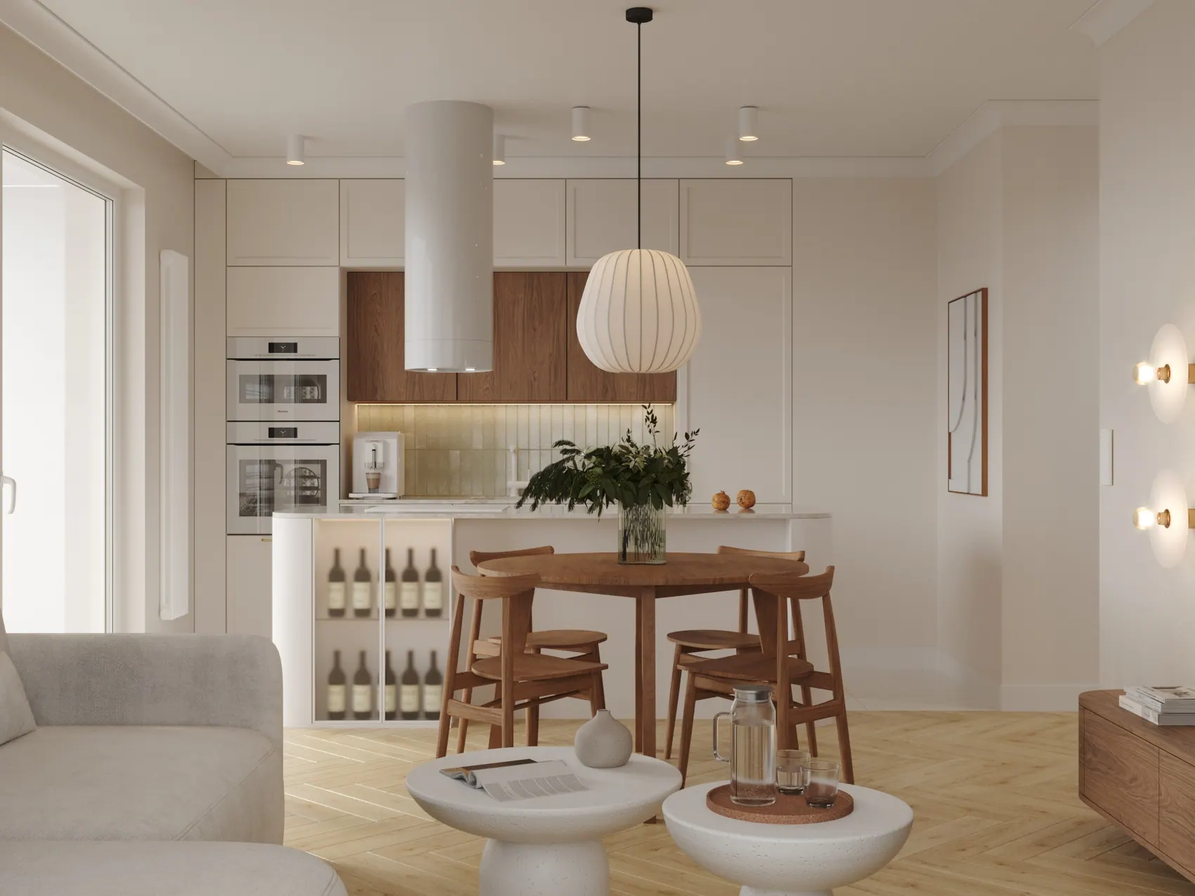 Ciepłe beże, biel i orzech amerykański 6 1 tandem projekt kompleksowy mieszkanie poznan kuchnia 01 edited