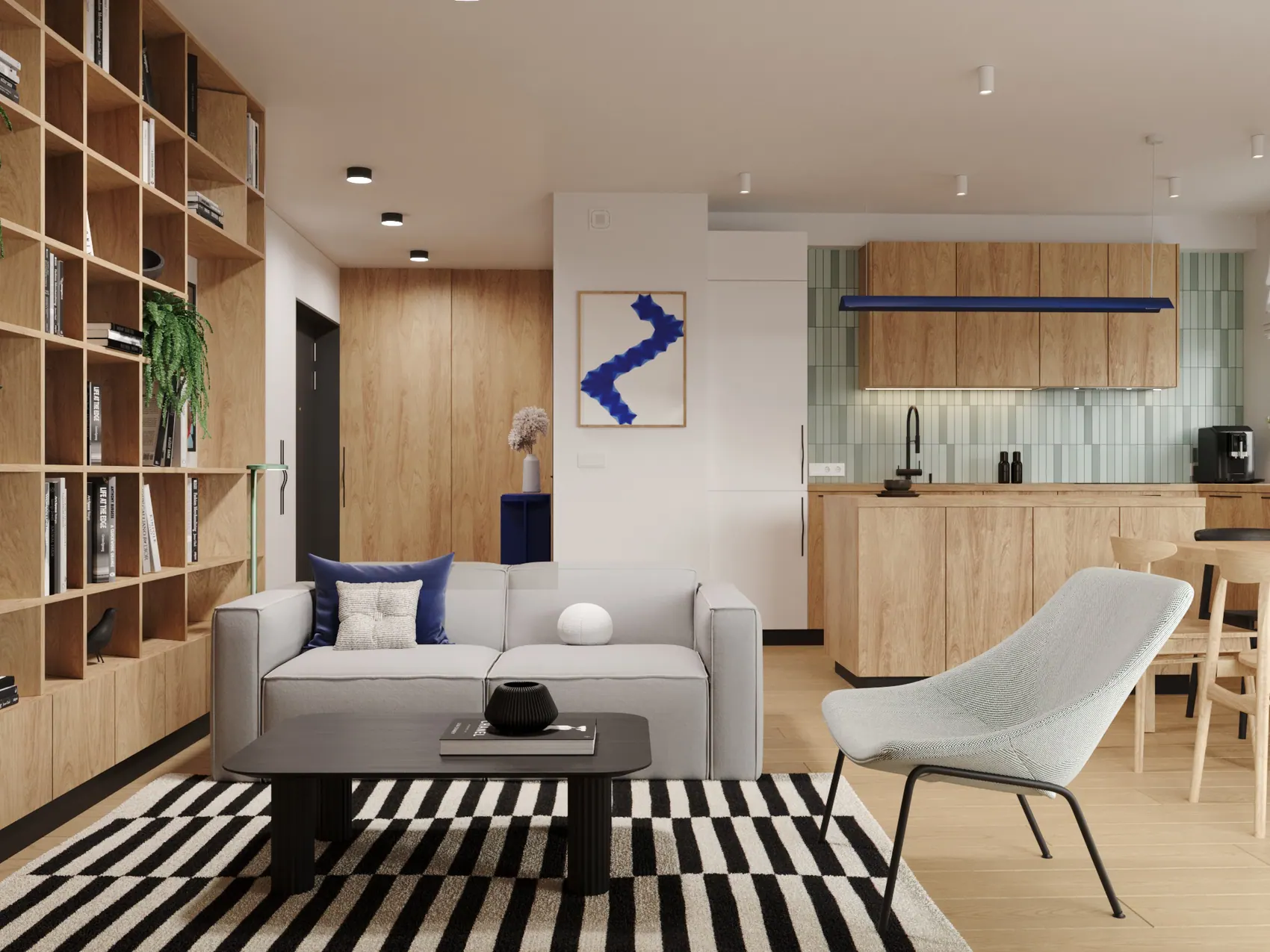 Szarości, granaty i naturalny dąb przełamany miętą 5 5 tandem projekt kompleksowy mieszkanie poznan salon 01 edited